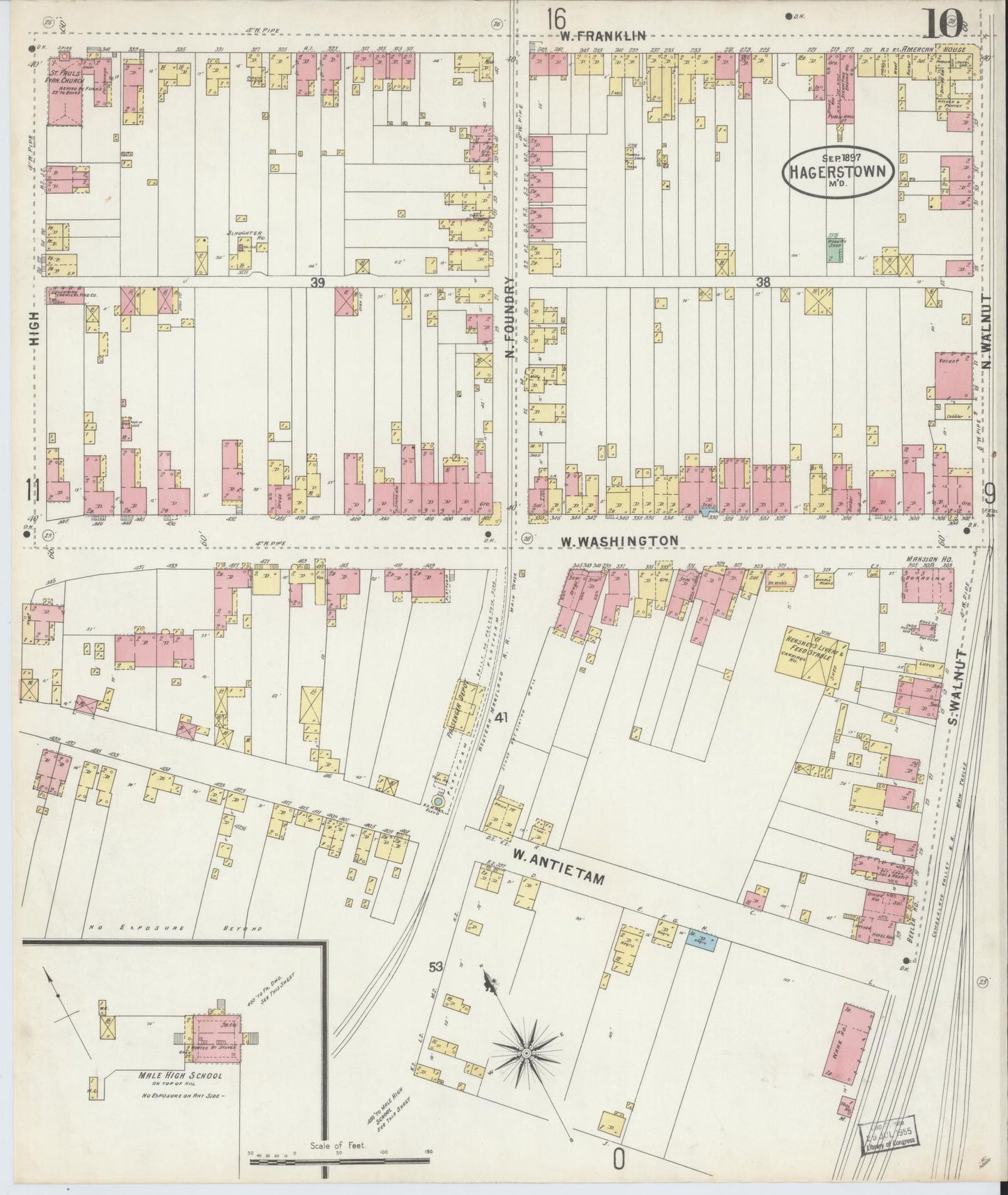 Washington, Maryland - 1897 - Sanborn Fire Insurance Map, Sheet #0010 - Historic Sanborn Fire Insurance Map Print, Washington Maryland 1897 0010 vintage old map wall art