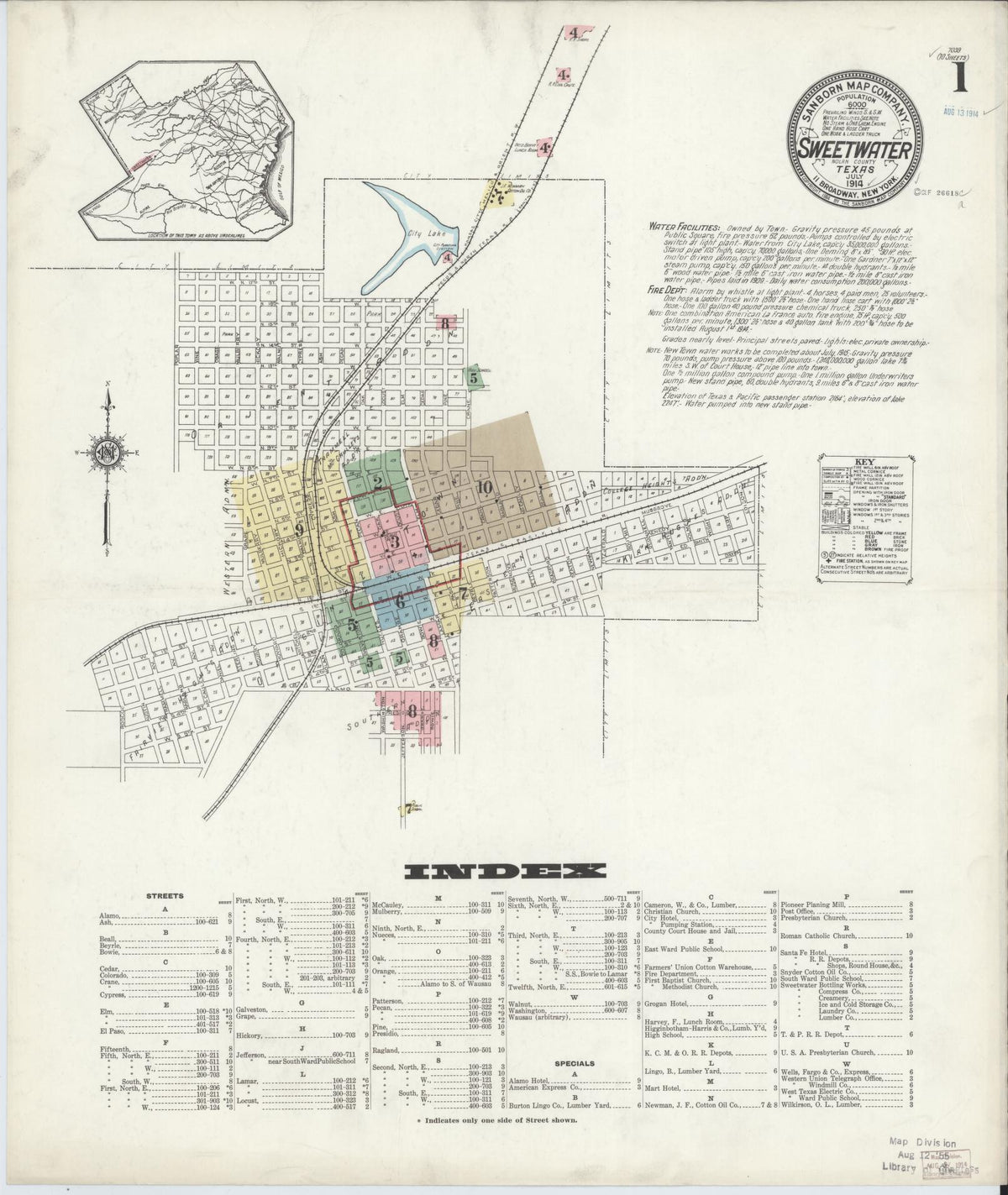 Sanborn Fire Insurance Map from Sweetwater, Nolan County, Texas (1914), Sheet #0001 - Complete Map Set gallery image, historic Sanborn map, vintage wall art, Texas Texas