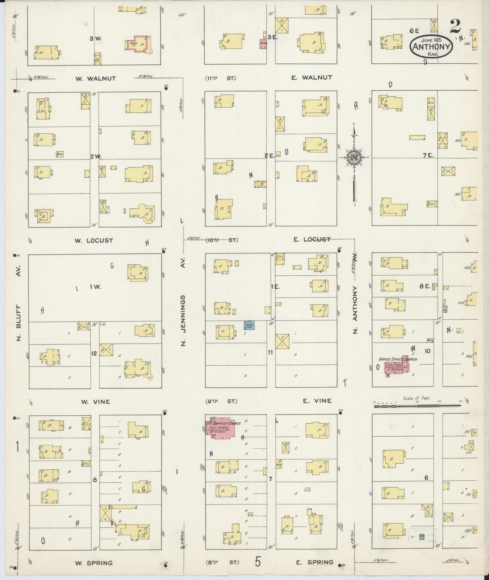 Sanborn Fire Insurance Map from Anthony, Harper County, Kansas (1915), Sheet #0002 - Historic Sanborn Fire Insurance Map Print, vintage old map wall art, antique decor, genealogy gift, Kansas Kansas map