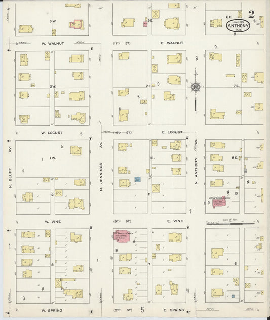 Sanborn Fire Insurance Map from Anthony, Harper County, Kansas (1915), Sheet #0002 - Historic Sanborn Fire Insurance Map Print, vintage old map wall art, antique decor, genealogy gift, Kansas Kansas map