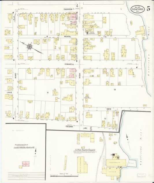 Sanborn Fire Insurance Map from Seaford, Sussex County, Delaware (1910), Sheet #0005 - Historic Sanborn Fire Insurance Map Print, vintage old map wall art, antique decor, genealogy gift, Delaware Delaware map