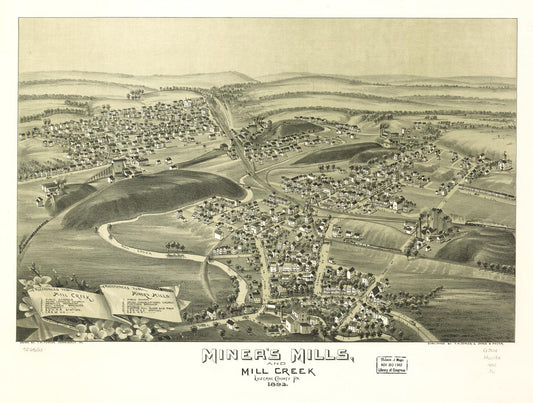 Miner's Mills and Mill Creek, Luzerne County, Pa. 1892. (1892) – Historic Bird’s-Eye View Panorama Print