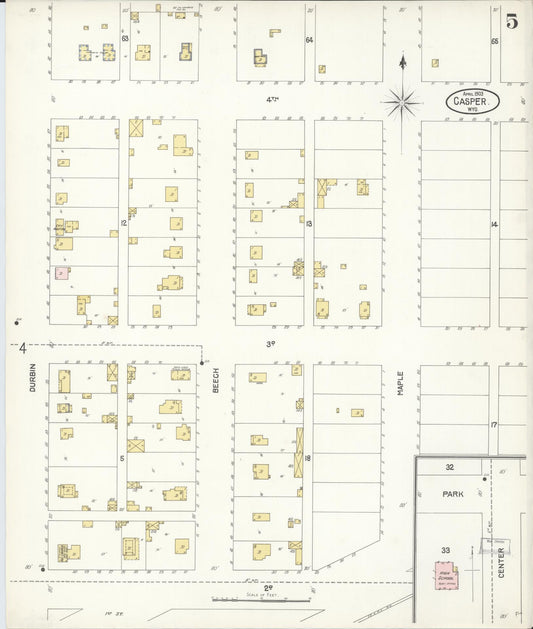 Sanborn Fire Insurance Map from Casper, Natrona County, Wyoming (1903), Sheet #0005 - Historic Sanborn Fire Insurance Map Print, vintage old map wall art, antique decor, genealogy gift, Wyoming Wyoming map