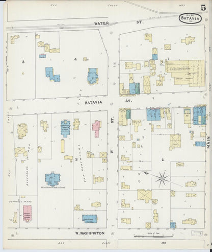 Sanborn Fire Insurance Map from Batavia, Kane County, Illinois (1891), Sheet #0005 - Historic Sanborn Fire Insurance Map Print, vintage old map wall art, antique decor, genealogy gift, Illinois Illinois map