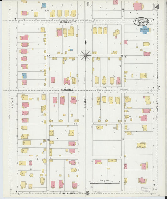 Sanborn Fire Insurance Map from Fort Collins, Larimer County, Colorado (1906), Sheet #0014 - Historic Sanborn Fire Insurance Map Print, vintage old map wall art, antique decor, genealogy gift, Colorado Colorado map