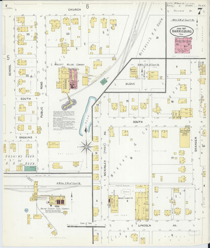Sanborn Fire Insurance Map from Harrisburg, Saline County, Illinois (1907), Sheet #0007 - Complete Map Set gallery image, historic Sanborn map, vintage wall art, Illinois Illinois