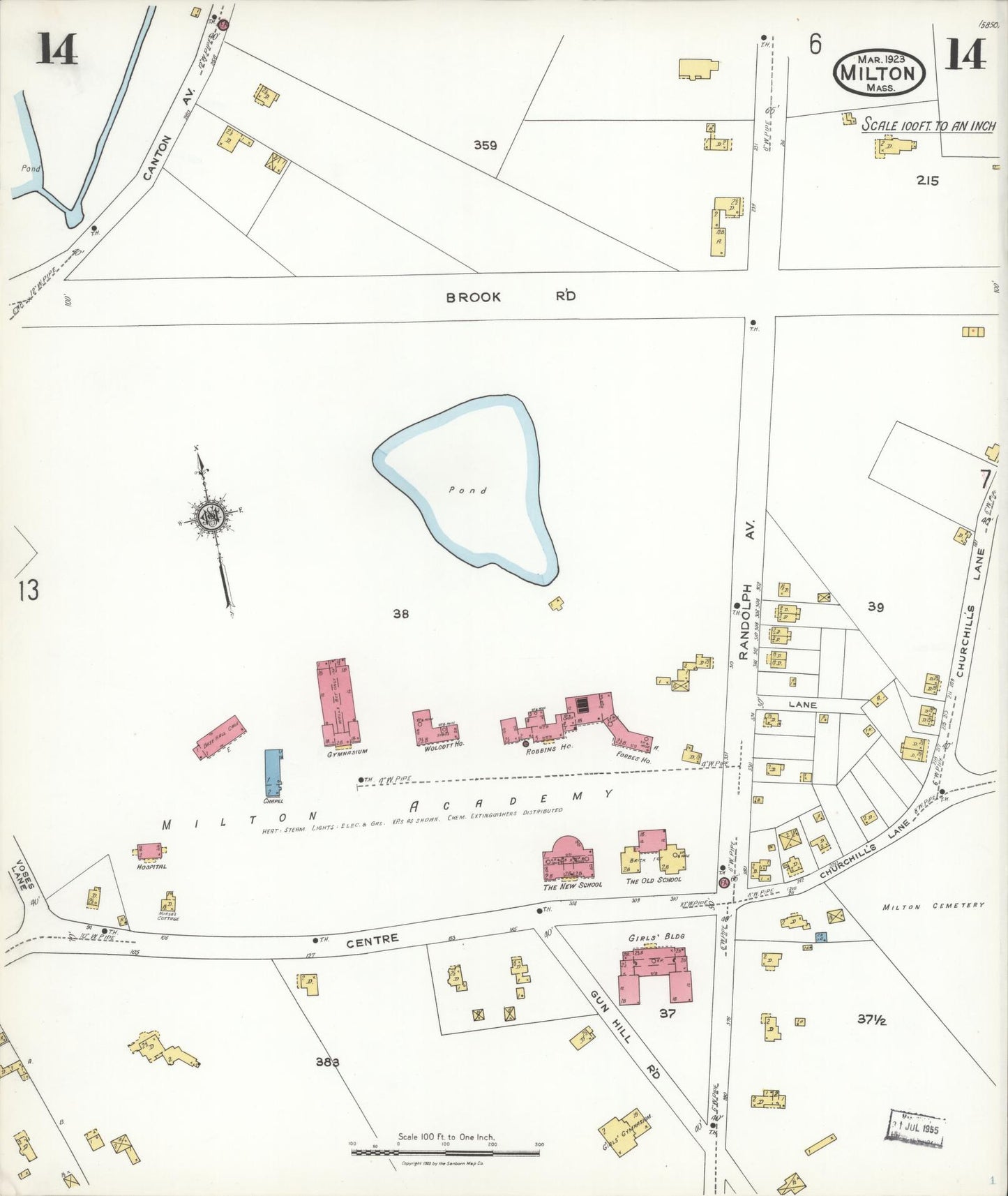 Sanborn Fire Insurance Map from Milton, Norfolk County, Massachusetts (1923), Sheet #0014 - Complete Map Set gallery image, historic Sanborn map, vintage wall art, Massachusetts Massachusetts