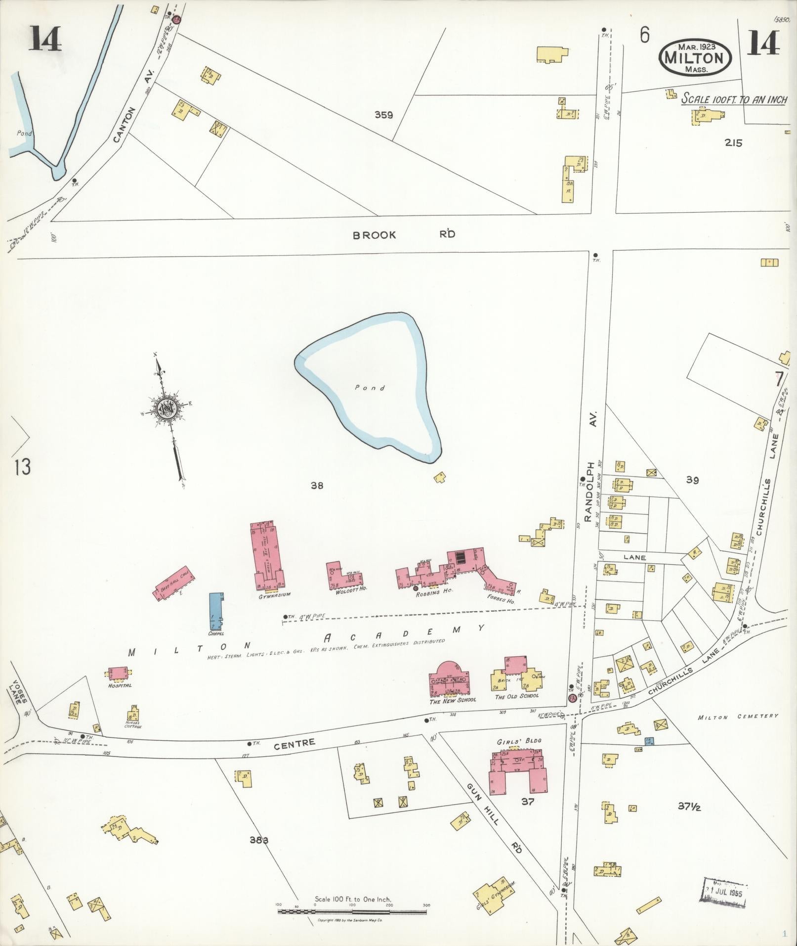Sanborn Fire Insurance Map from Milton, Norfolk County, Massachusetts (1923), Sheet #0014 - Complete Map Set gallery image, historic Sanborn map, vintage wall art, Massachusetts Massachusetts