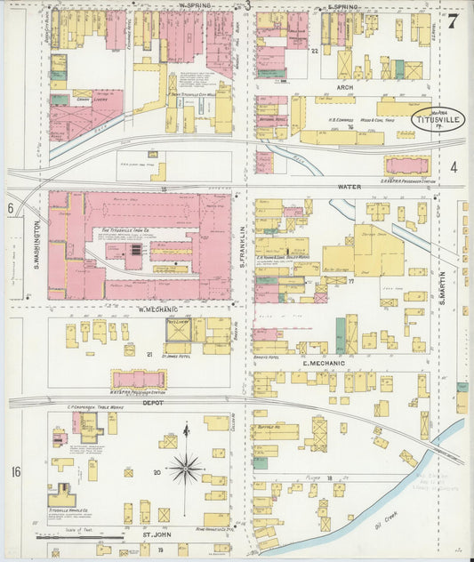 Sanborn Fire Insurance Map from Titusville, Crawford County, Pennsylvania (1904), Sheet #0007 - Historic Sanborn Fire Insurance Map Print, vintage old map wall art, antique decor, genealogy gift, Pennsylvania Pennsylvania map