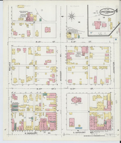 Sanborn Fire Insurance Map from Upper Sandusky, Wyandot County, Ohio (1892), Sheet #0004 - Complete Map Set gallery image, historic Sanborn map, vintage wall art, Ohio Ohio