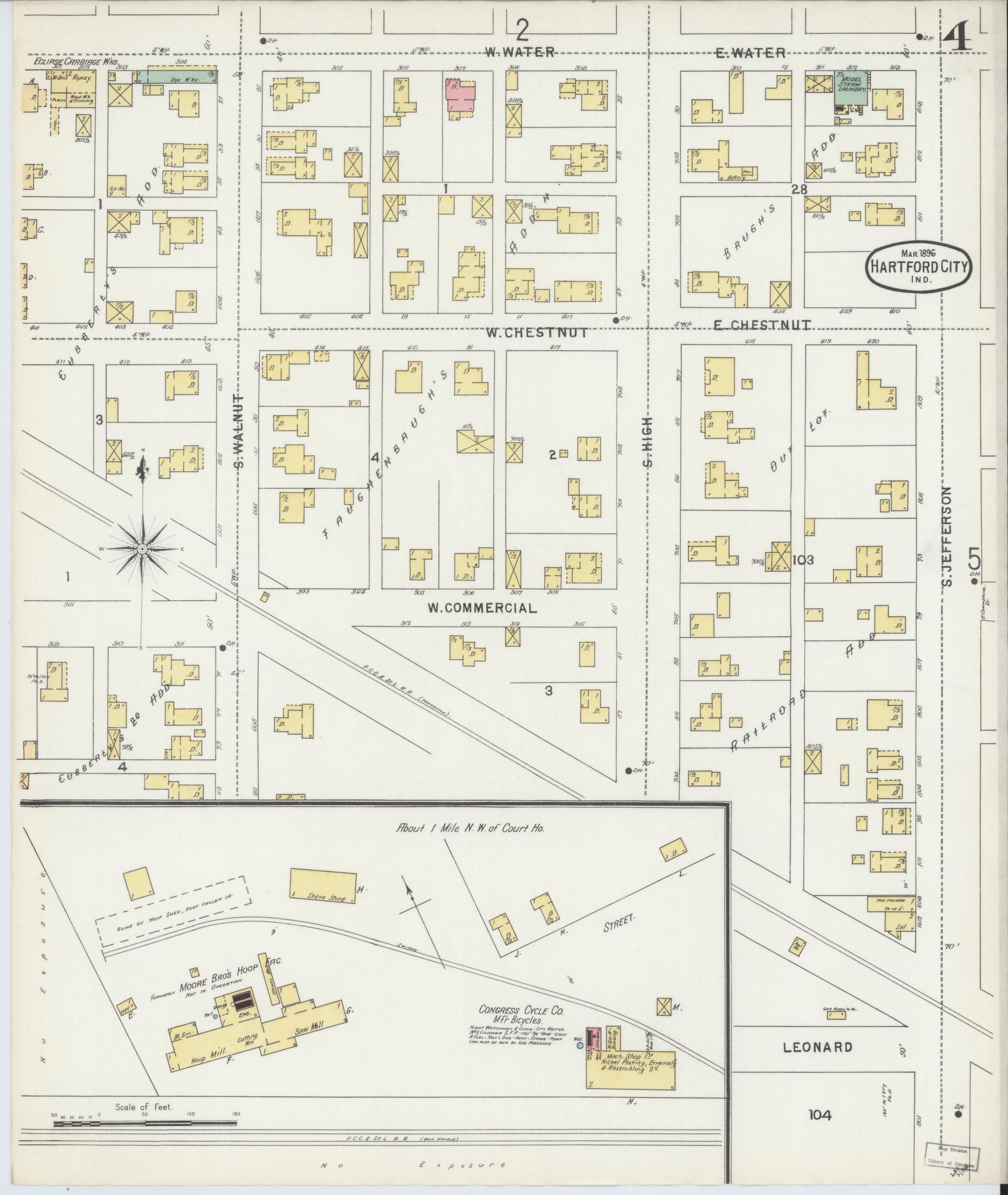 Sanborn Fire Insurance Map from Hartford City, Blackford County, Indiana (1896), Sheet #0004 - Complete Map Set gallery image, historic Sanborn map, vintage wall art, Indiana Indiana