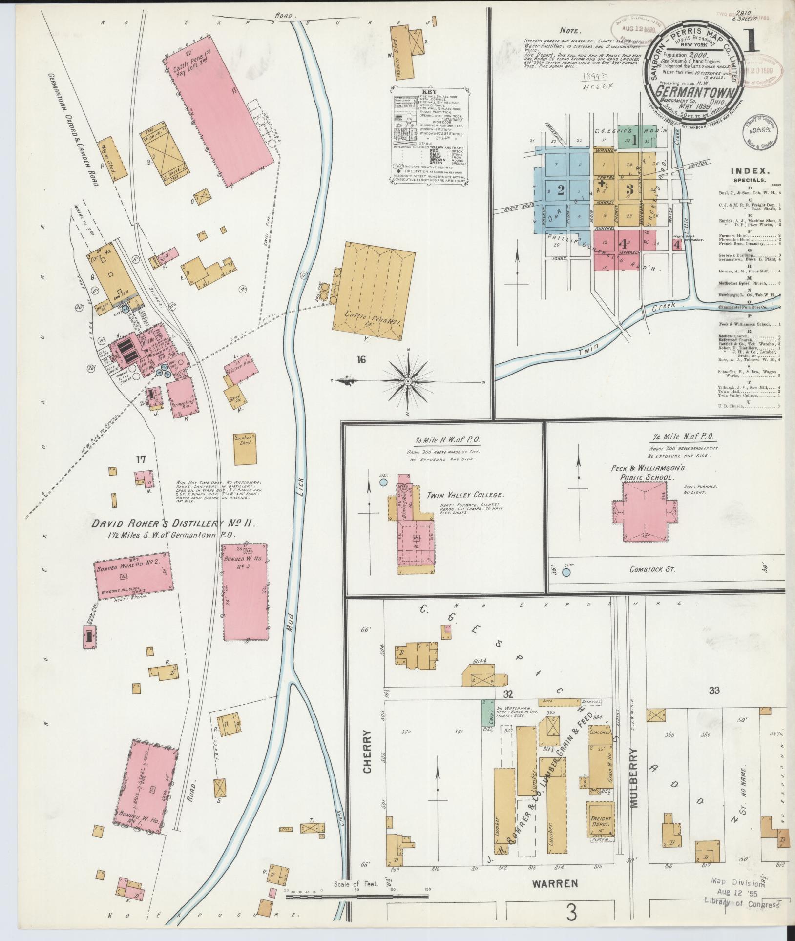 Sanborn Fire Insurance Map from Germantown, Montgomery County, Ohio (1899), Sheet #0001 - Historic Sanborn Fire Insurance Map Print, vintage old map wall art, antique decor, genealogy gift, Ohio Ohio map