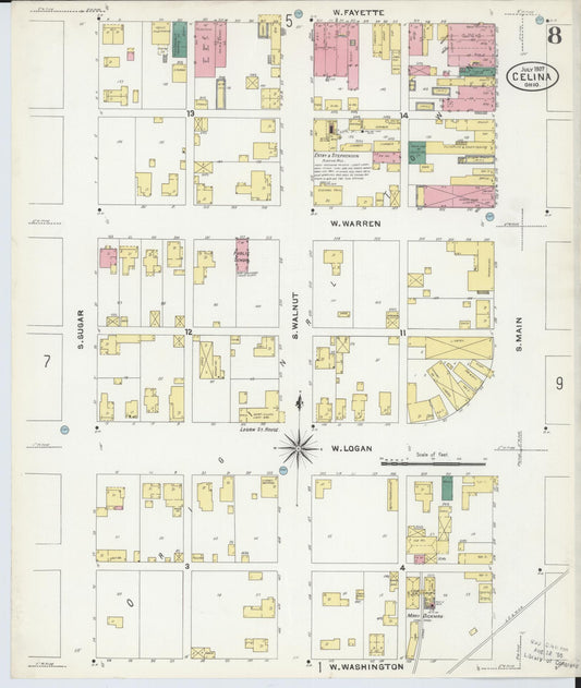 Sanborn Fire Insurance Map from Celina, Mercer County, Ohio (1907), Sheet #0008 - Historic Sanborn Fire Insurance Map Print, vintage old map wall art, antique decor, genealogy gift, Ohio Ohio map