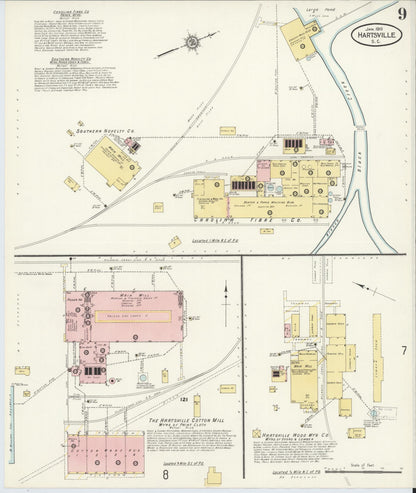 Sanborn Fire Insurance Map from Hartsville, Darlington County, South Carolina (1910), Sheet #0009 - Complete Map Set gallery image, historic Sanborn map, vintage wall art, South Carolina South Carolina