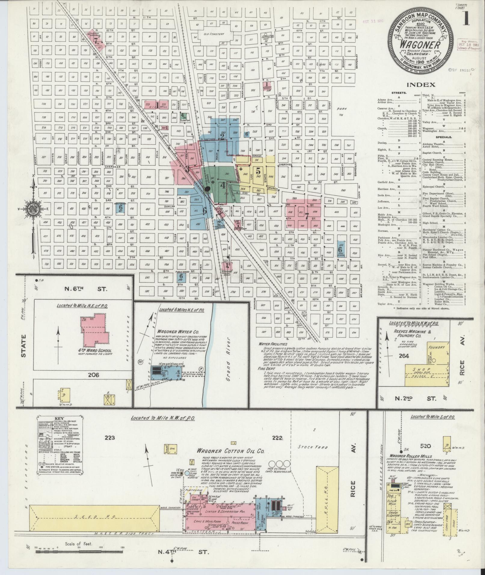 Sanborn Fire Insurance Map from Wagoner, Wagoner County, Oklahoma (1910), Sheet #0001 - Complete Map Set gallery image, historic Sanborn map, vintage wall art, Oklahoma Oklahoma