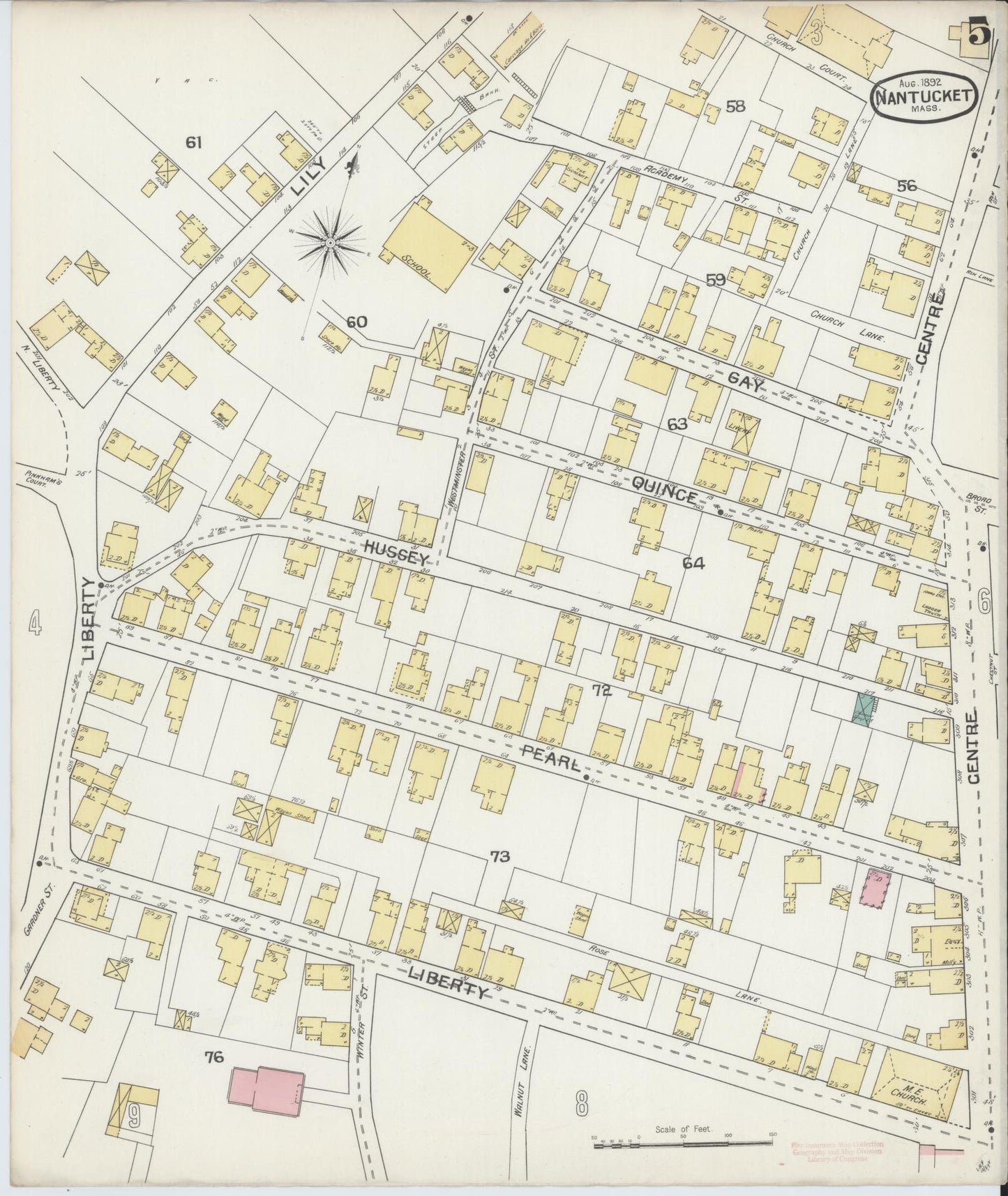 Sanborn Fire Insurance Map from Nantucket, Nantucket County, Massachusetts (1892), Sheet #0005 - Complete Map Set gallery image, historic Sanborn map, vintage wall art, Massachusetts Massachusetts