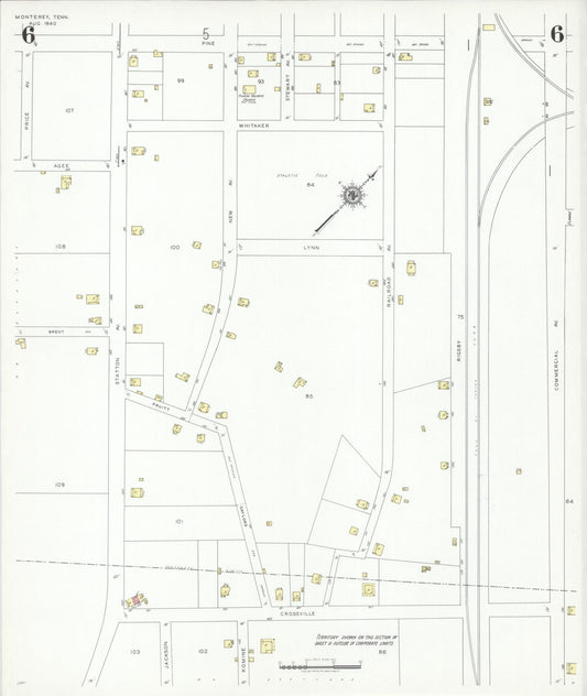 Sanborn Fire Insurance Map from Monterety, Putnam County, Tennessee (1940), Sheet #0006 - Historic Sanborn Fire Insurance Map Print, vintage old map wall art, antique decor, genealogy gift, Tennessee Tennessee map