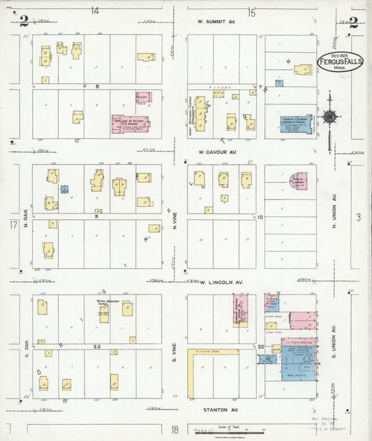 Sanborn Fire Insurance Map from Fergus Falls, Otter Tail County, Minnesota (1924), Sheet #0002 - Historic Sanborn Fire Insurance Map Print, vintage old map wall art, antique decor, genealogy gift, Minnesota Minnesota map