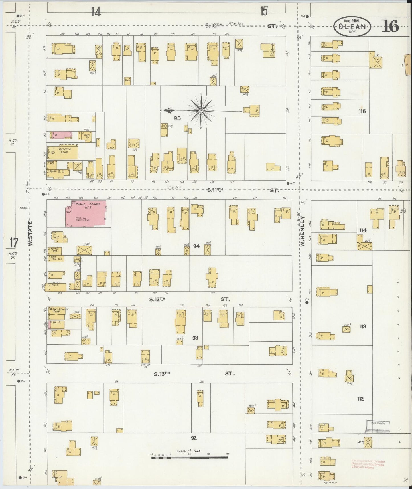 Sanborn Fire Insurance Map from Olean, Cattaraugus County, New York (1904), Sheet #0016 - Complete Map Set gallery image, historic Sanborn map, vintage wall art, New York New York