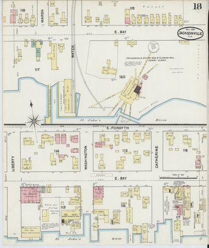 Sanborn Fire Insurance Map from Jacksonville, Duval County, Florida (1891), Sheet #0018 - Complete Map Set gallery image, historic Sanborn map, vintage wall art, Florida Florida