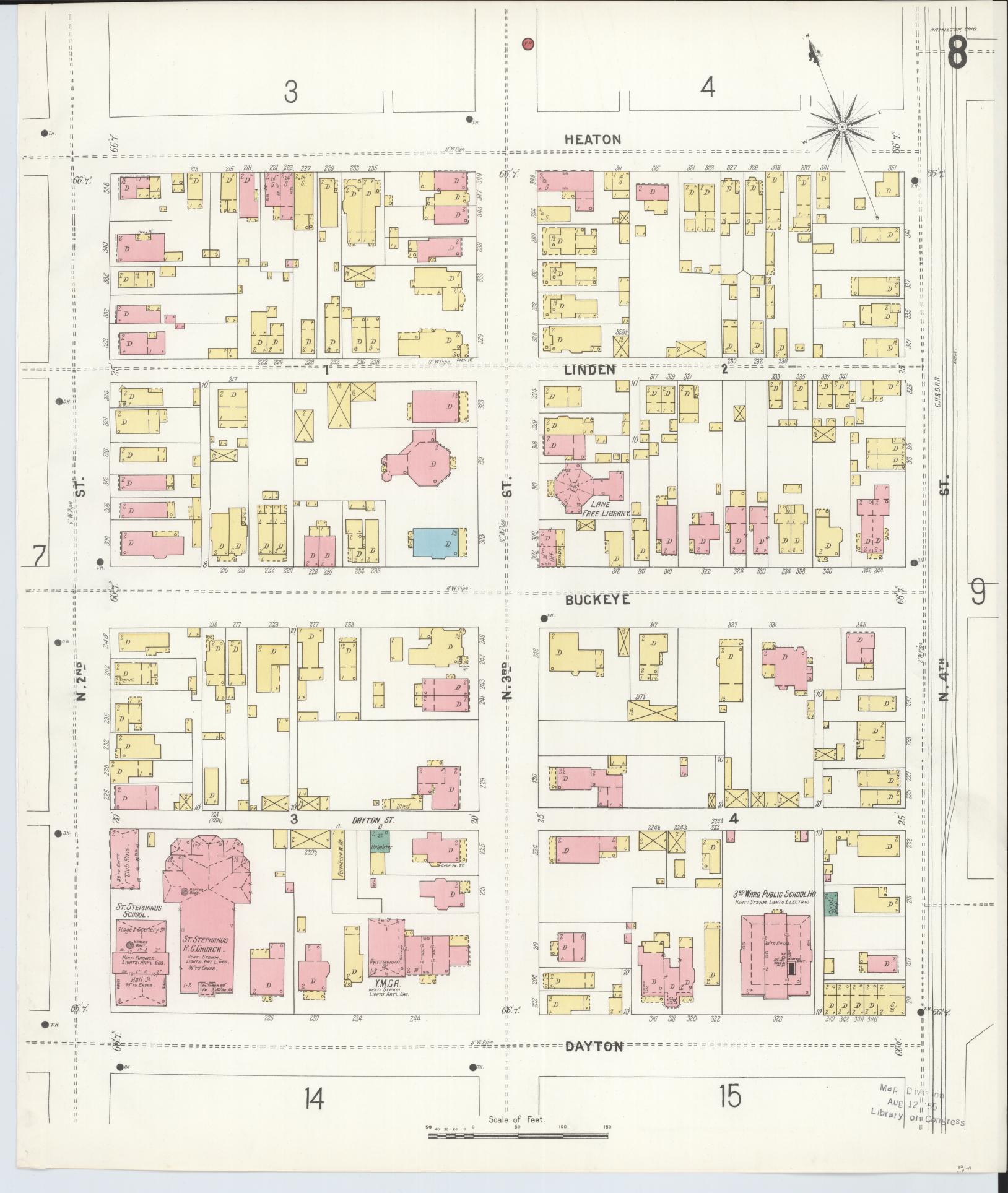 Sanborn Fire Insurance Map from Hamilton, Butler County, Ohio (1899), Sheet #0008 - Complete Map Set gallery image, historic Sanborn map, vintage wall art, Ohio Ohio
