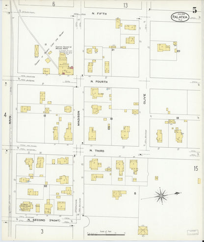 Sanborn Fire Insurance Map from Palatka, Putnam County, Florida (1909), Sheet #0005 - Complete Map Set gallery image, historic Sanborn map, vintage wall art, Florida Florida
