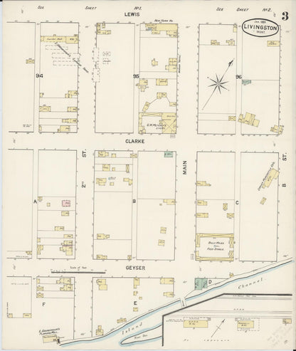 Sanborn Fire Insurance Map from Livingston, Park County, Montana (1889), Sheet #0003 - Complete Map Set gallery image, historic Sanborn map, vintage wall art, Montana Montana