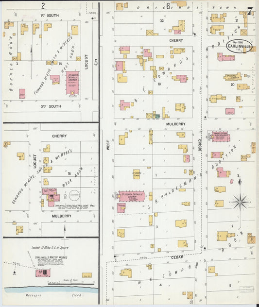 Sanborn Fire Insurance Map from Carlinville, Macoupin County, Illinois (1900), Sheet #0007 - Historic Sanborn Fire Insurance Map Print, vintage old map wall art, antique decor, genealogy gift, Illinois Illinois map