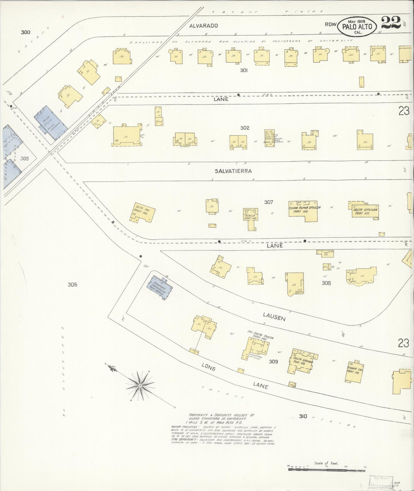 Sanborn Fire Insurance Map from Palo Alto, Santa Clara County, California (1908), Sheet #0022 - Complete Map Set gallery image, historic Sanborn map, vintage wall art, California California