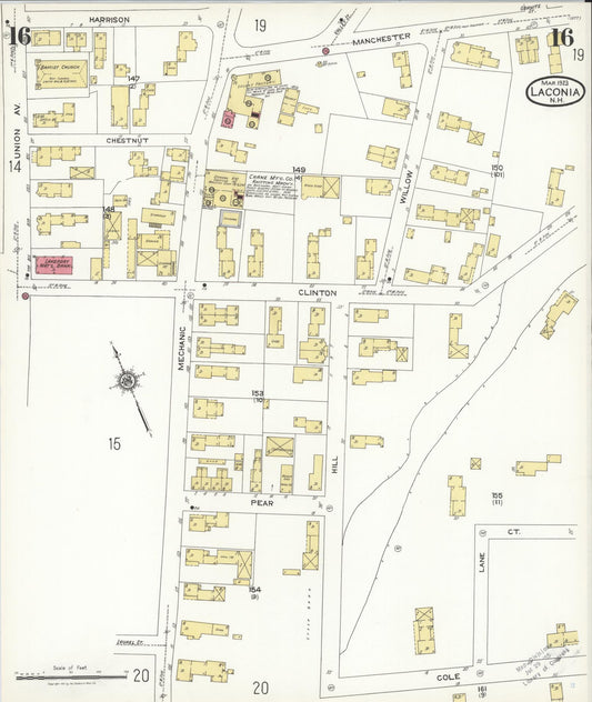 Sanborn Fire Insurance Map from Laconia, Belknap County, New Hampshire (1923), Sheet #0016 - Historic Sanborn Fire Insurance Map Print, vintage old map wall art, antique decor, genealogy gift, New Hampshire New Hampshire map