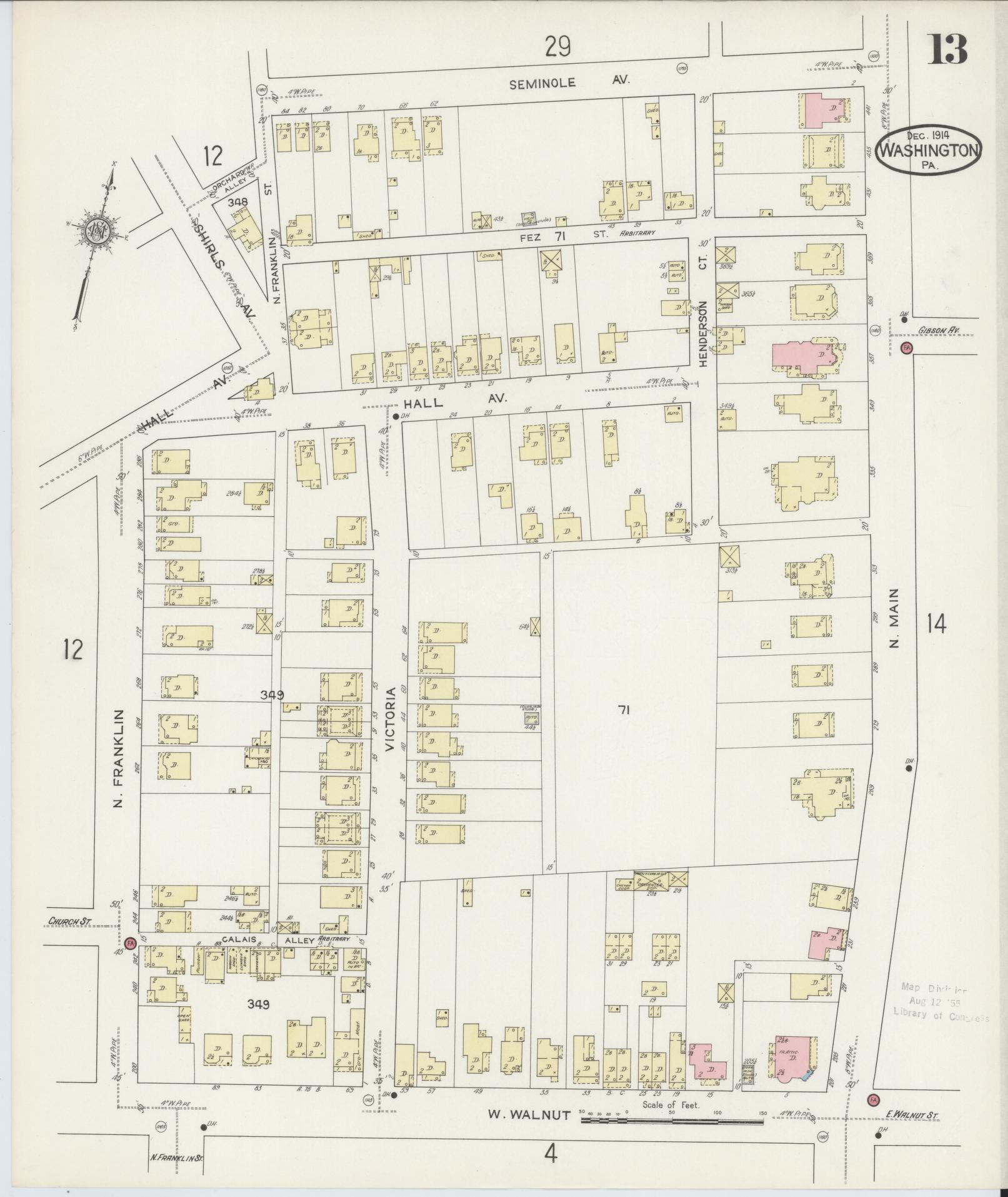 Sanborn Fire Insurance Map from Washington, Washington County, Pennsylvania (1914), Sheet #0013 - Historic Sanborn Fire Insurance Map Print, vintage old map wall art, antique decor, genealogy gift, Pennsylvania Pennsylvania map