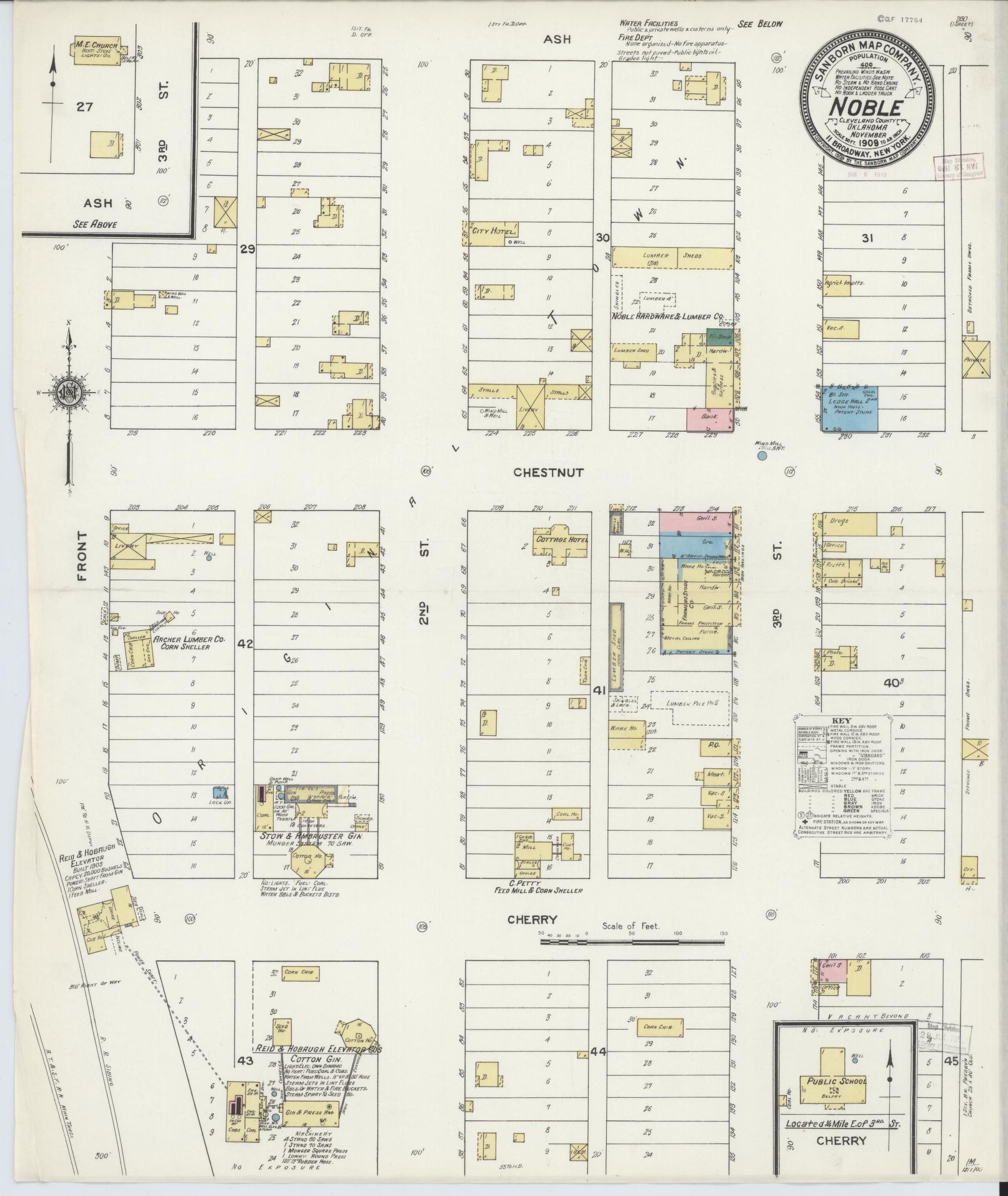 Sanborn Fire Insurance Map from Noble, Cleveland County, Oklahoma (1909), Sheet #0001 - Historic Sanborn Fire Insurance Map Print, vintage old map wall art, antique decor, genealogy gift, Oklahoma Oklahoma map