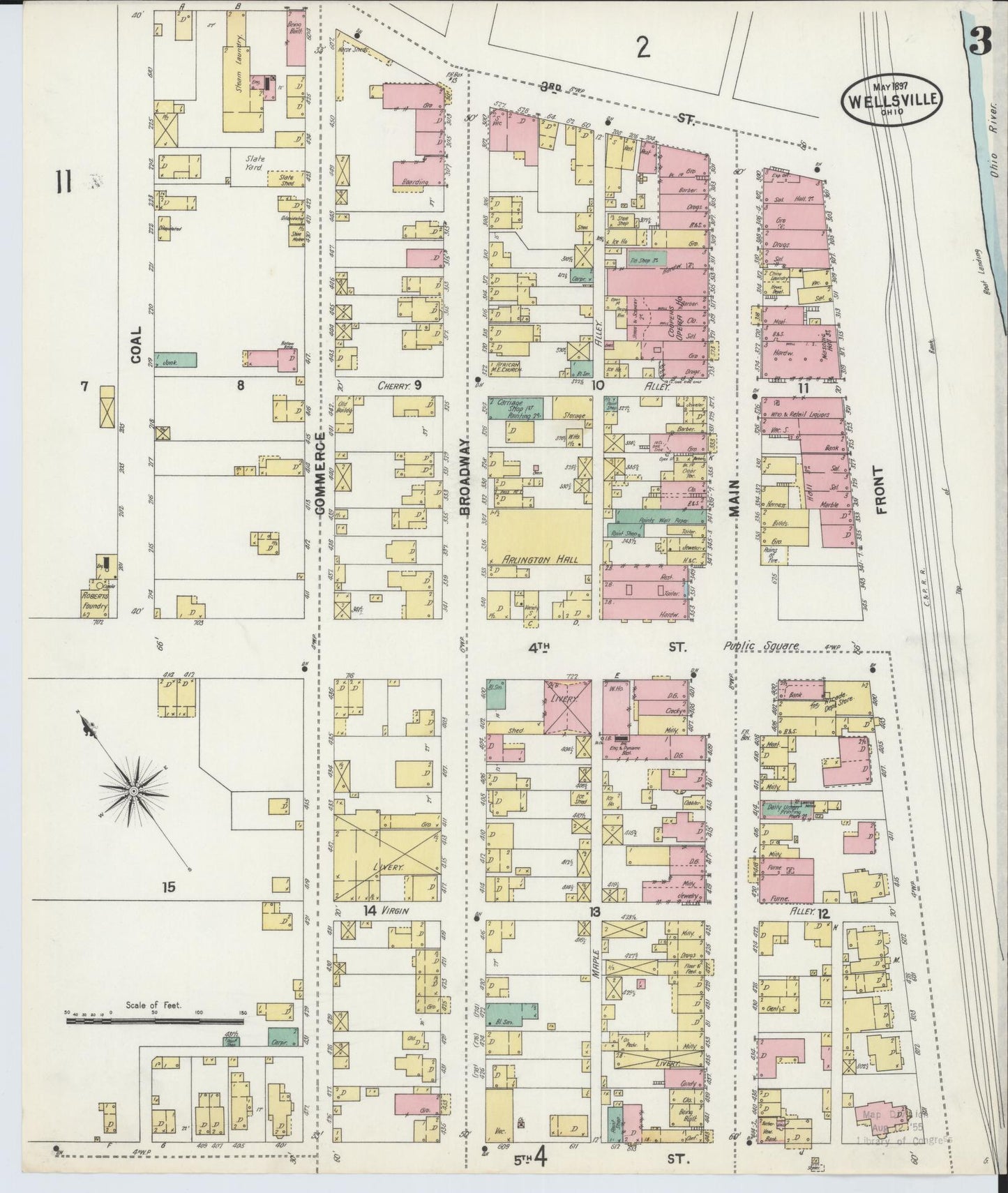 Sanborn Fire Insurance Map from Wellsville, Columbiana County, Ohio (1897), Sheet #0003 - Complete Map Set gallery image, historic Sanborn map, vintage wall art, Ohio Ohio