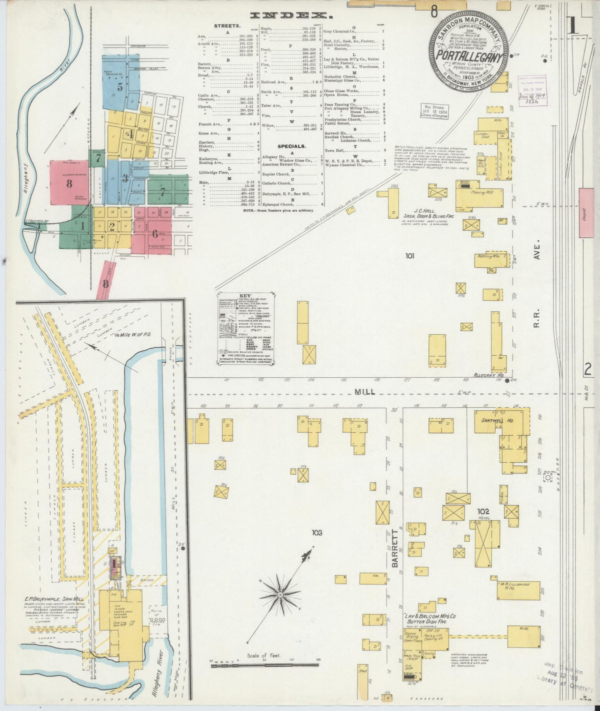 Sanborn Fire Insurance Map from Port Allegany, McKean County, Pennsylvania (1903), Sheet #0001 - Historic Sanborn Fire Insurance Map Print, vintage old map wall art, antique decor, genealogy gift, Pennsylvania Pennsylvania map