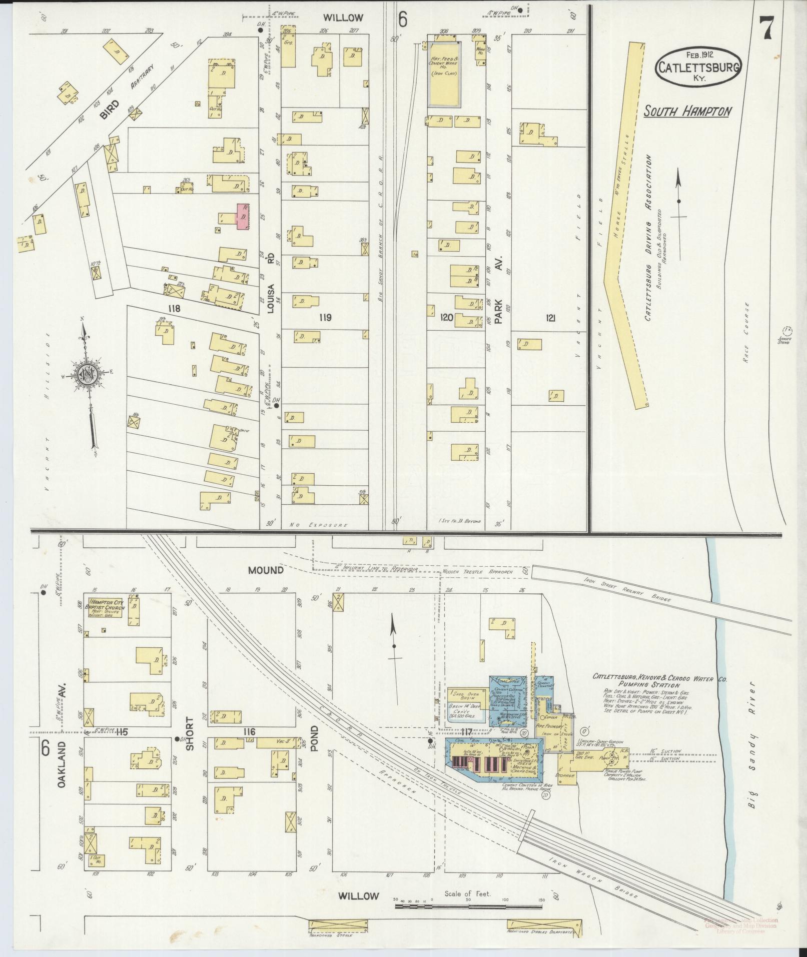 Sanborn Fire Insurance Map from Catlettsburg, Boyd County, Kentucky (1912), Sheet #0007 - Historic Sanborn Fire Insurance Map Print, vintage old map wall art, antique decor, genealogy gift, Kentucky Kentucky map
