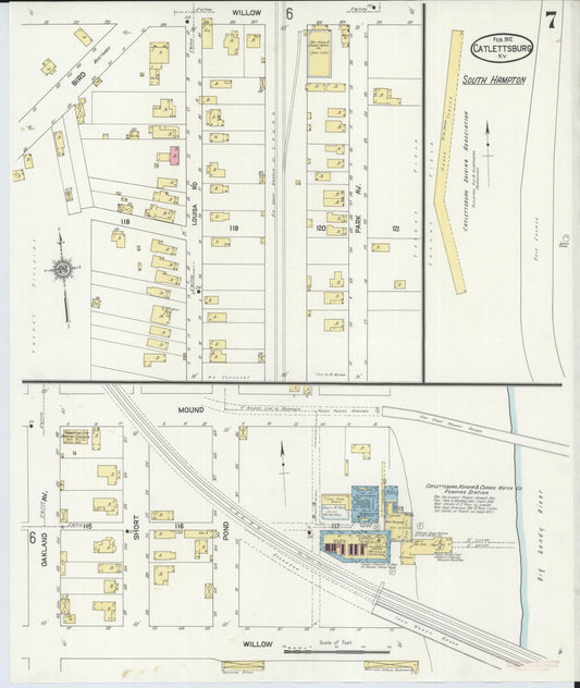 Sanborn Fire Insurance Map from Catlettsburg, Boyd County, Kentucky (1912), Sheet #0007 - Historic Sanborn Fire Insurance Map Print, vintage old map wall art, antique decor, genealogy gift, Kentucky Kentucky map