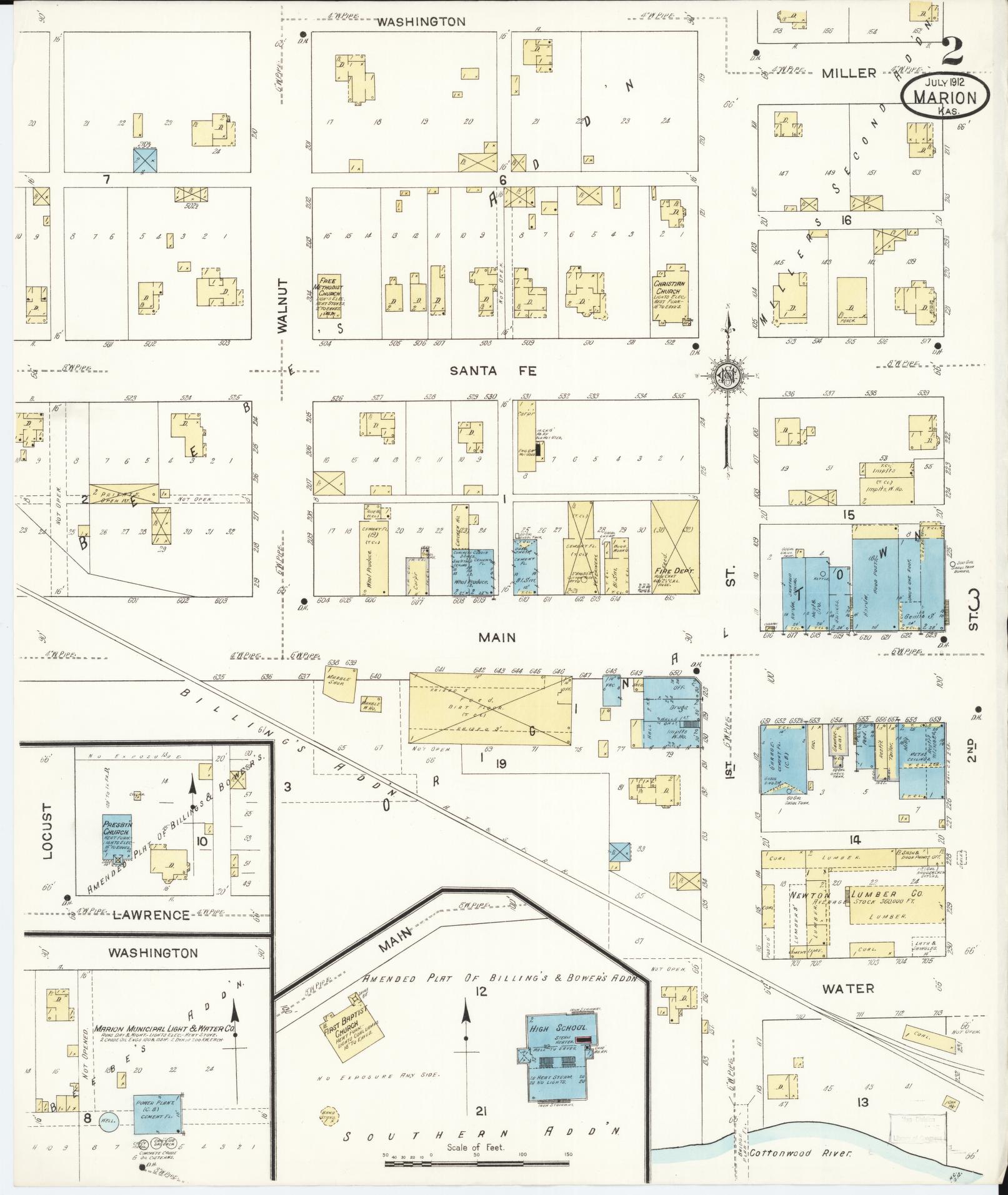 Sanborn Fire Insurance Map from Marion, Marion County, Kansas (1912), Sheet #0002 - Complete Map Set gallery image, historic Sanborn map, vintage wall art, Kansas Kansas