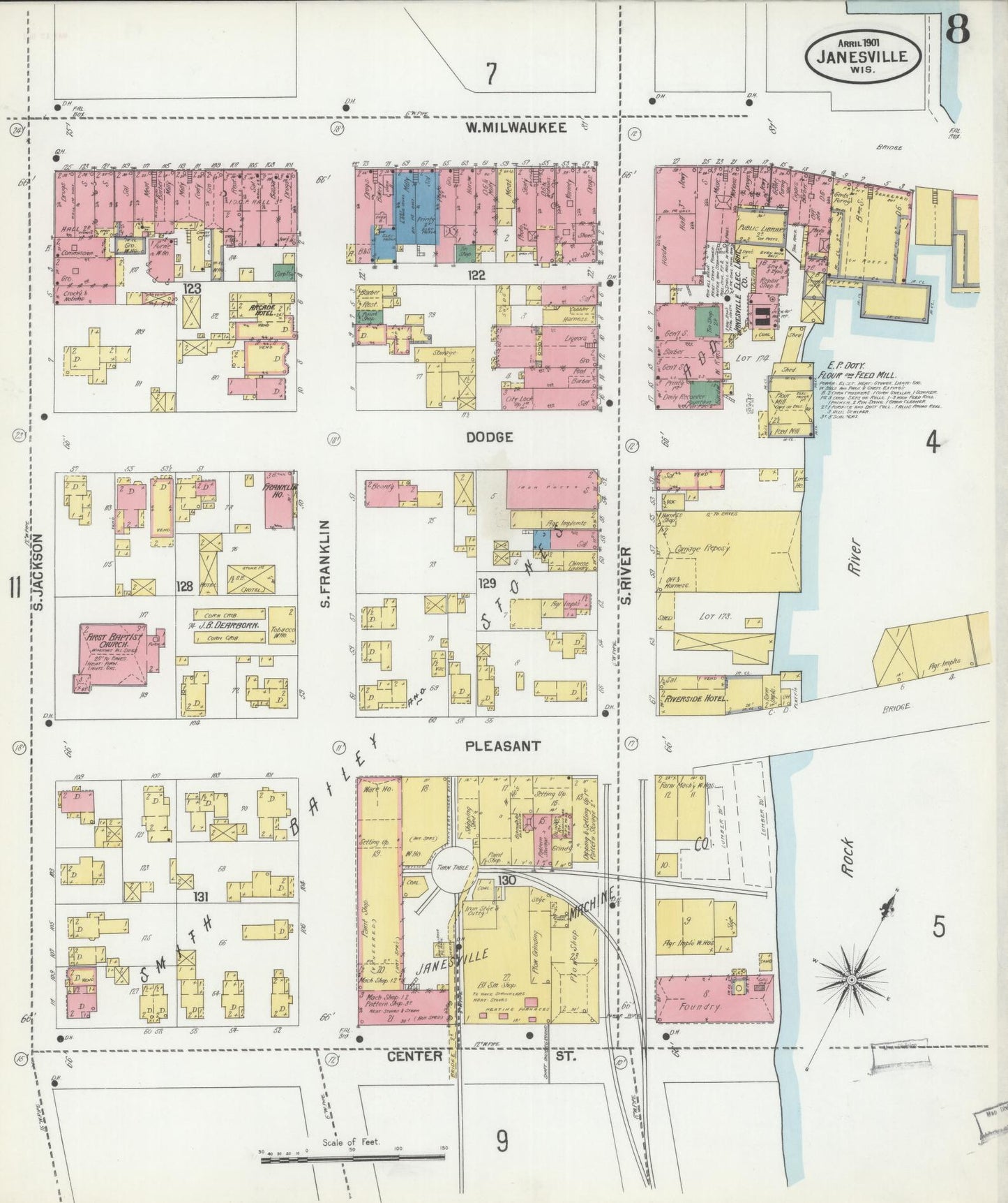 Sanborn Fire Insurance Map from Janesville, Rock County, Wisconsin (1901), Sheet #0008 - Complete Map Set gallery image, historic Sanborn map, vintage wall art, Wisconsin Wisconsin