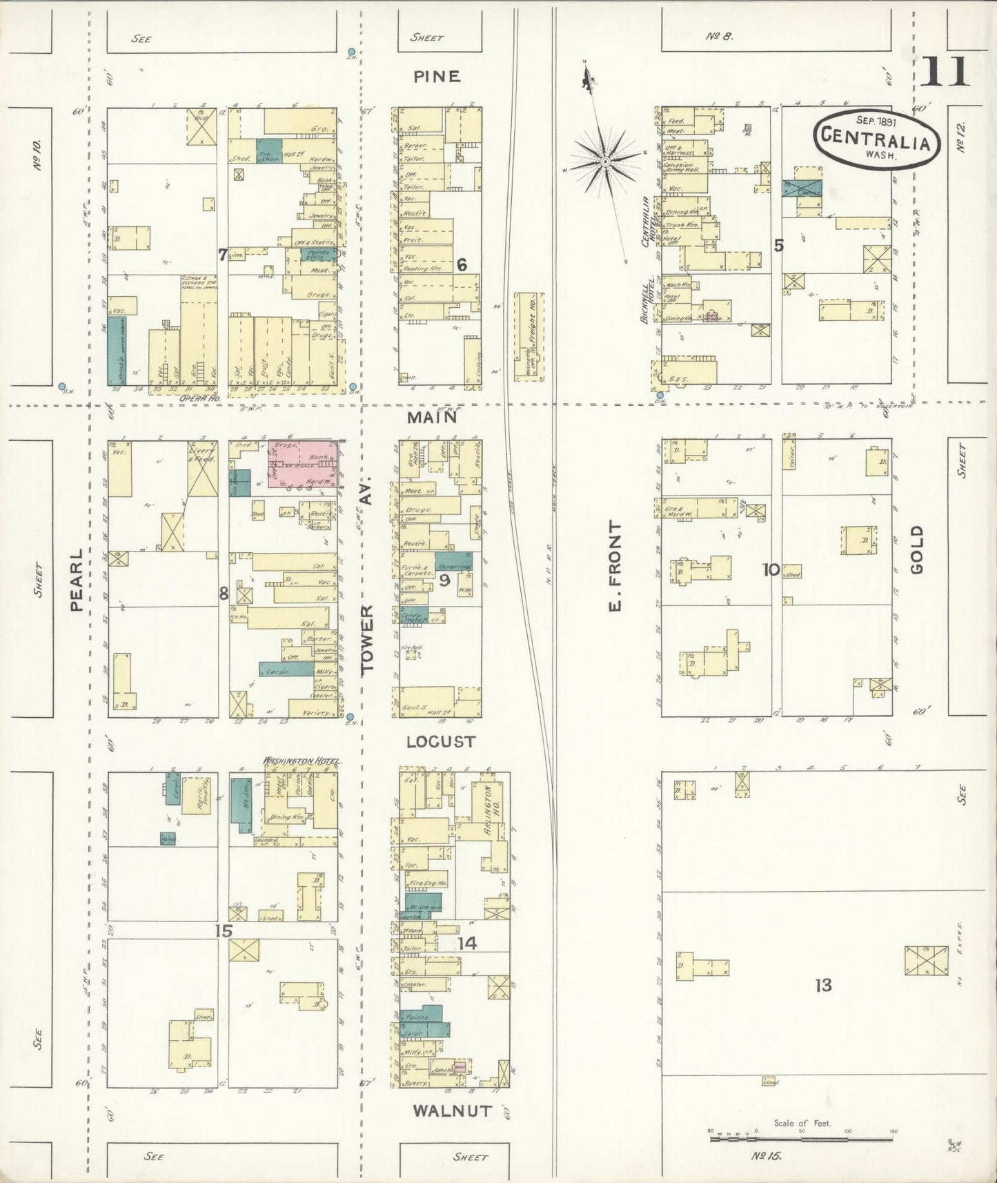 Sanborn Fire Insurance Map from Centralia, Lewis County, Washington (1891), Sheet #0011 - Complete Map Set gallery image, historic Sanborn map, vintage wall art, Washington Washington
