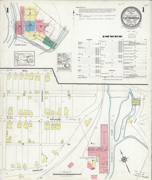 Sanborn Fire Insurance Map from Catawissa, Columbia County, Pennsylvania (1923), Sheet #0001 - Historic Sanborn Fire Insurance Map Print, vintage old map wall art, antique decor, genealogy gift, Pennsylvania Pennsylvania map