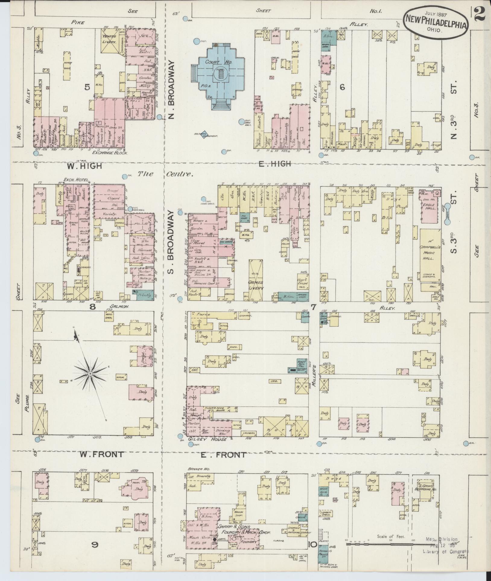 Sanborn Fire Insurance Map from New Philadelphia, Tuscarawas County, Ohio (1887), Sheet #0002 - Complete Map Set gallery image, historic Sanborn map, vintage wall art, Ohio Ohio