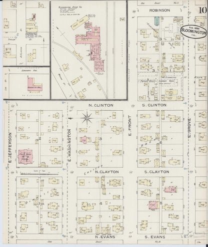 Sanborn Fire Insurance Map from Bloomington, McLean County, Illinois (1886), Sheet #0010 - Historic Sanborn Fire Insurance Map Print, vintage old map wall art, antique decor, genealogy gift, Illinois Illinois map