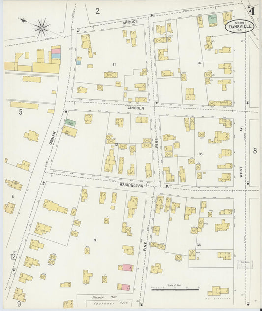 Sanborn Fire Insurance Map from Dansville, Livingston County, New York (1898), Sheet #0004 - Historic Sanborn Fire Insurance Map Print, vintage old map wall art, antique decor, genealogy gift, New York New York map