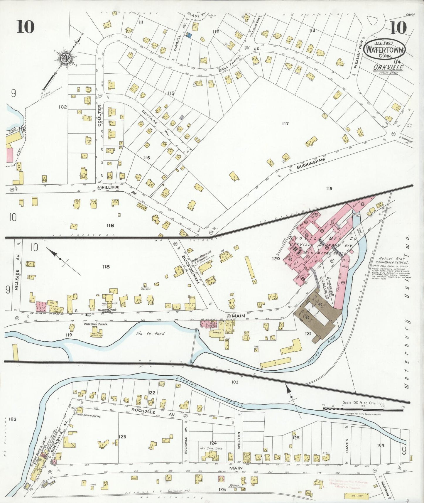 Sanborn Fire Insurance Map from Watertown, Litchfield County, Connecticut (1927), Sheet #0010 - Complete Map Set gallery image, historic Sanborn map, vintage wall art, Connecticut Connecticut