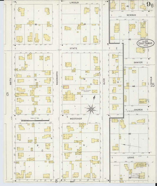Sanborn Fire Insurance Map from East Tawas, Iosco County, Michigan (1898), Sheet #0009 - Historic Sanborn Fire Insurance Map Print, vintage old map wall art, antique decor, genealogy gift, Michigan Michigan map