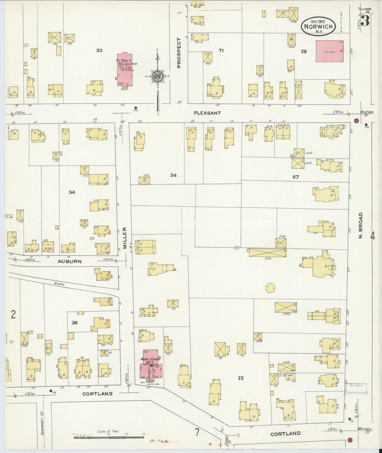 Sanborn Fire Insurance Map from Norwich, Chenango County, New York (1910), Sheet #0003 - Complete Map Set gallery image, historic Sanborn map, vintage wall art, New York New York