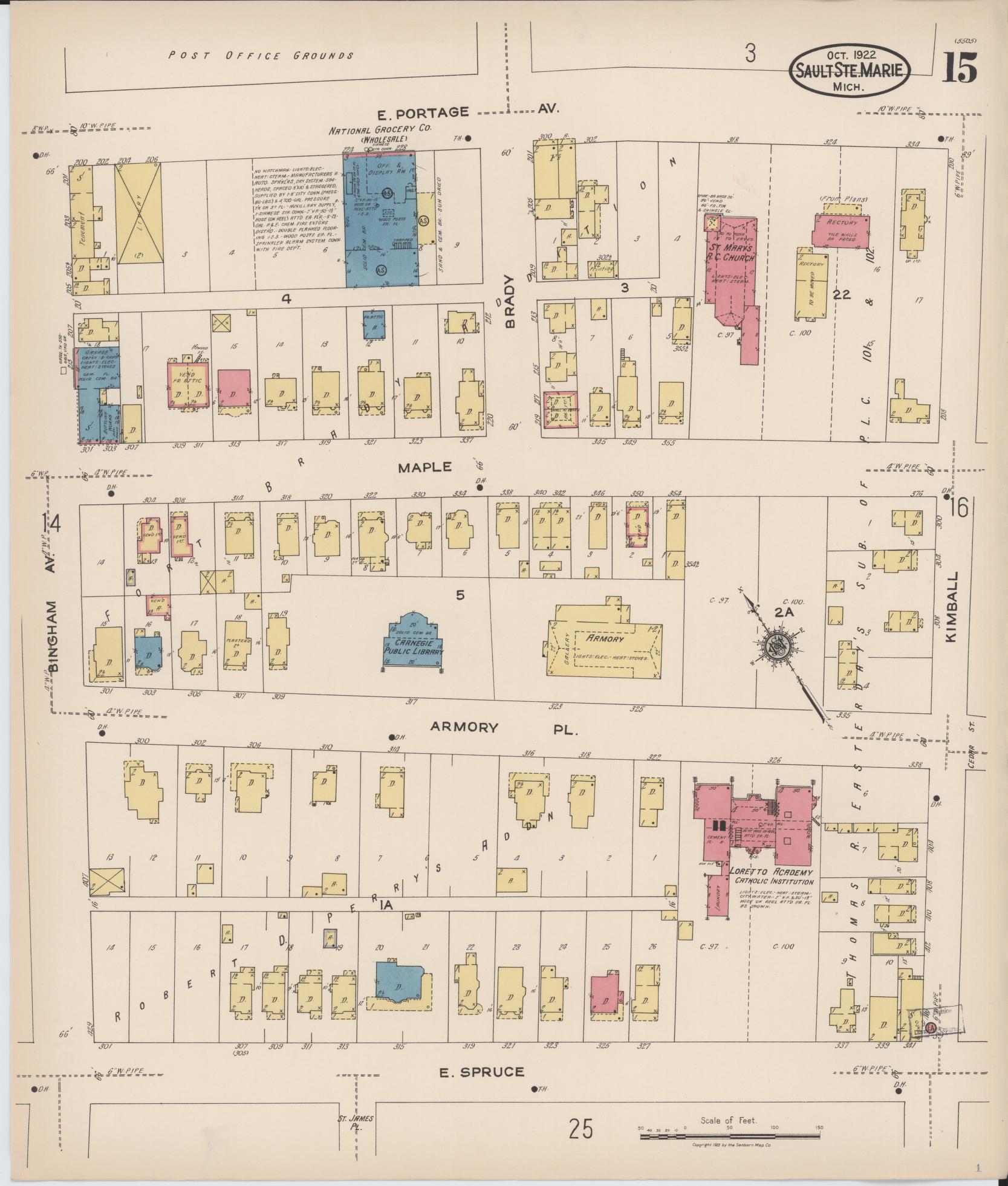 Sanborn Fire Insurance Map from Sault Sainte Marie, Chippewa County, Michigan (1922), Sheet #0015 - Historic Sanborn Fire Insurance Map Print, vintage old map wall art, antique decor, genealogy gift, Michigan Michigan map
