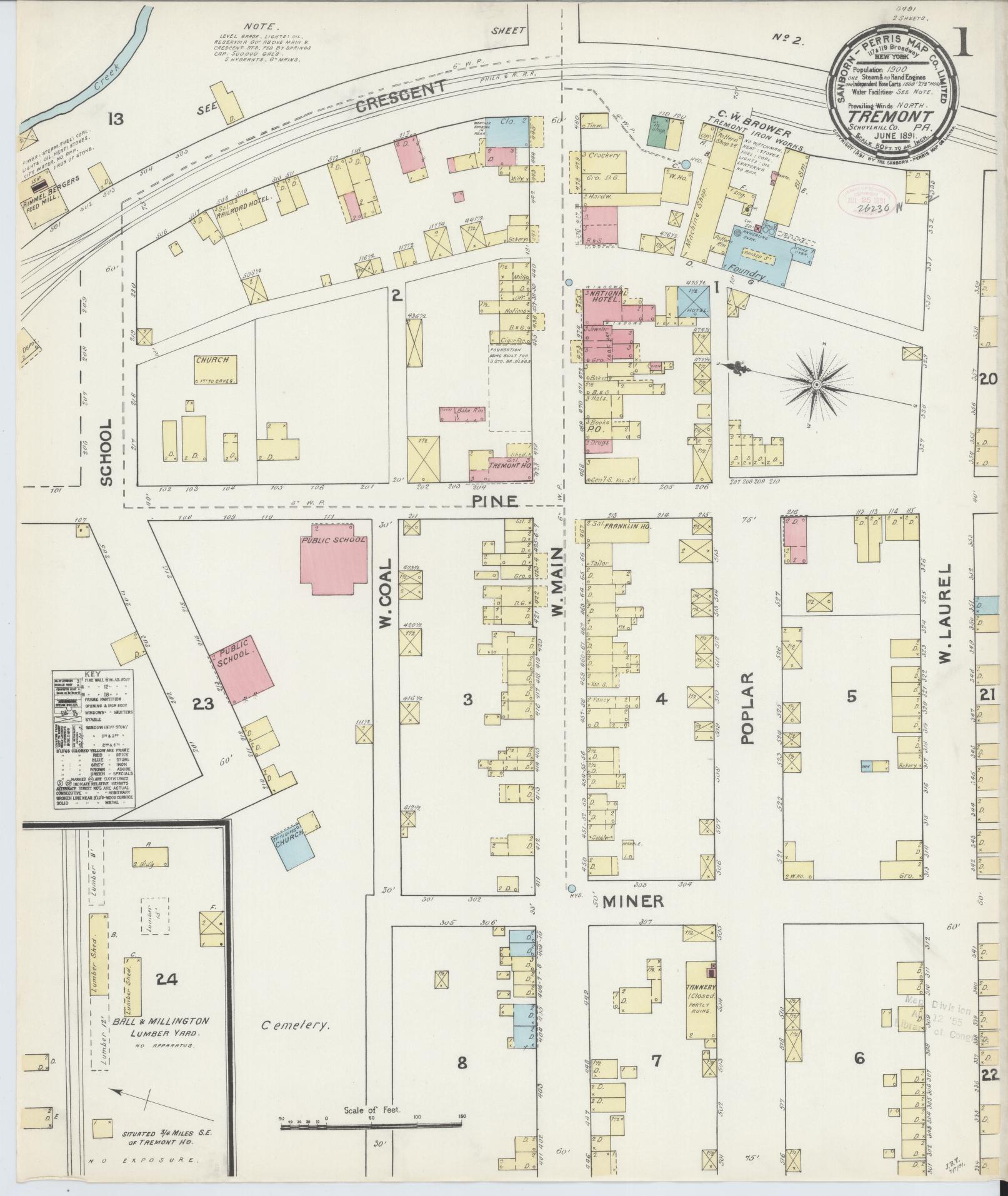 Sanborn Fire Insurance Map from Tremont, Schuylkill County, Pennsylvania (1891), Sheet #0001 - Complete Map Set gallery image, historic Sanborn map, vintage wall art, Pennsylvania Pennsylvania