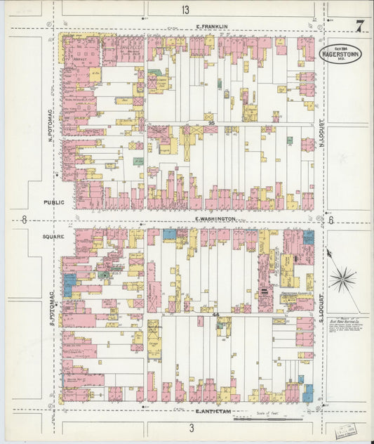 Washington, Maryland - 1904 - Sanborn Fire Insurance Map, Sheet #0007 - Historic Sanborn Fire Insurance Map Print, Washington Maryland 1904 0007 vintage old map wall art