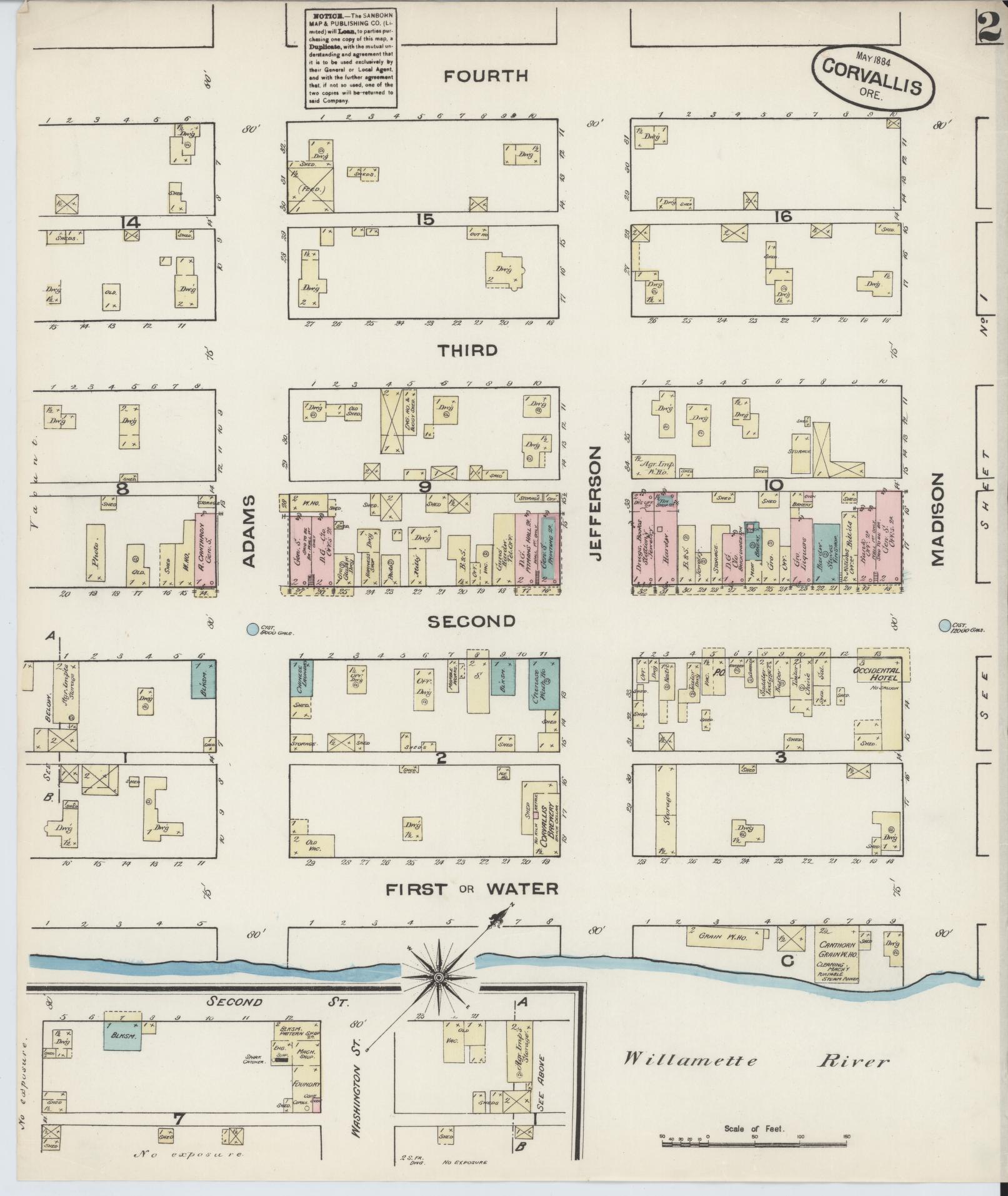 Sanborn Fire Insurance Map from Corvallis, Benton County, Oregon (1884), Sheet #0002 - Complete Map Set gallery image, historic Sanborn map, vintage wall art, Oregon Oregon